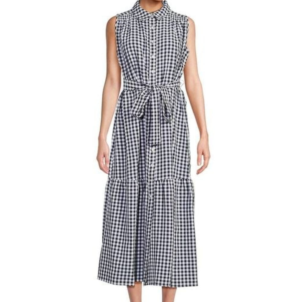043 Tommy Hilfiger Gingham Black and White Midi Dress - Picture 1 of 4